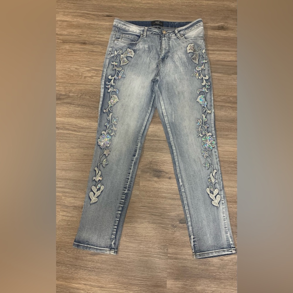 Midnight Velvet Light Wash Embroidered Straight Leg Jeans